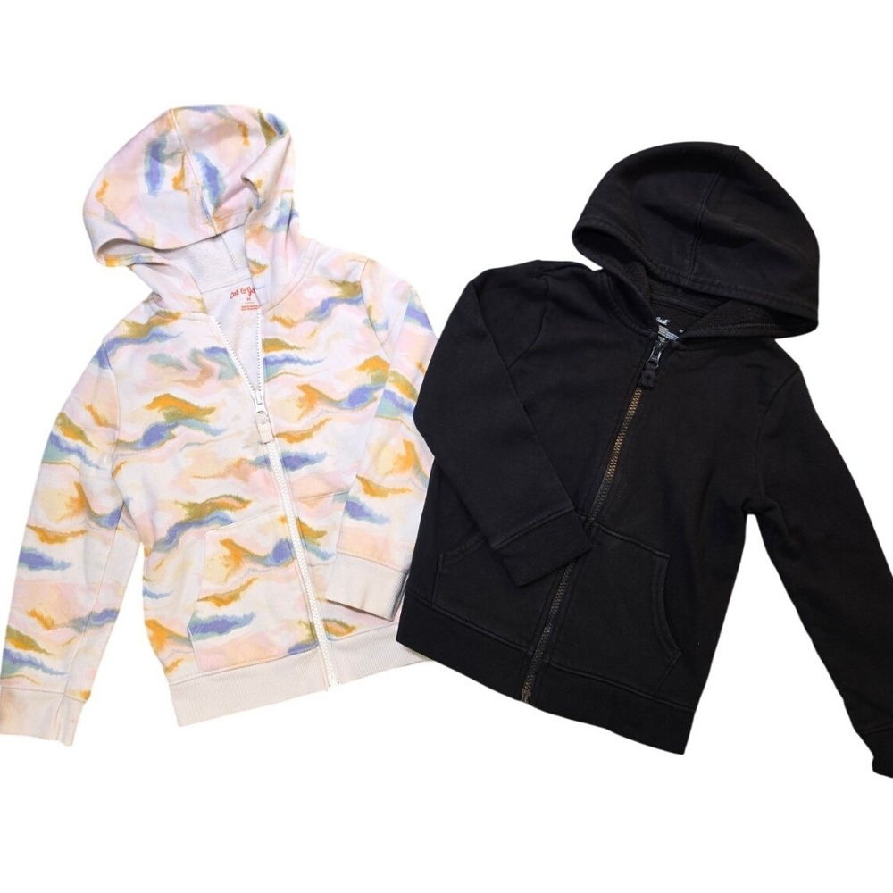 Cat & Jack Girls 5T Zip Up Hoodie 2 Pack Abstract Print Black Fleece